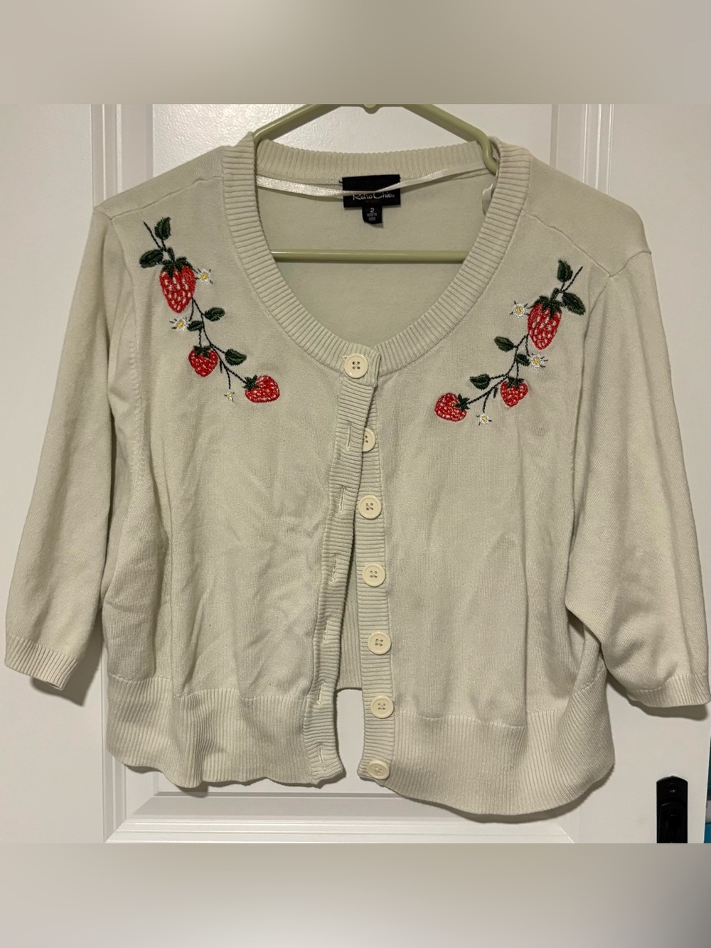 Torrid Retro Chic Cream Cardigan with Red Strawberry Embroidery